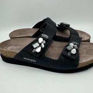 Mephisto Women’s Hana Sandal – Black with Rhinestones/Jewels – Size EU 39